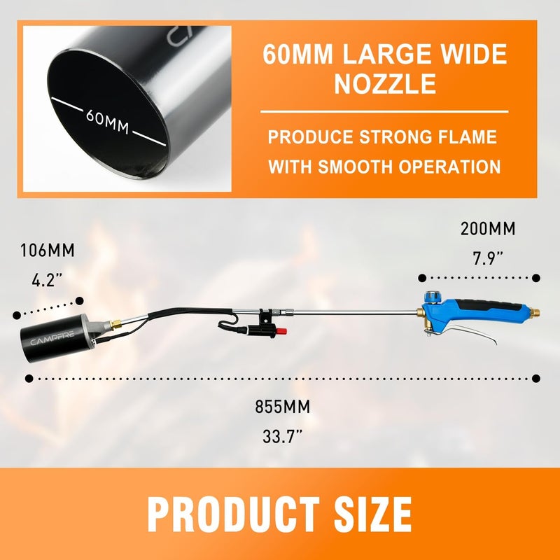 Campfire Propane Torch Weed Burner With Storage Bag,Weed Torch Output 1,800,000BTU With 10ft Hose, Turbo Trigger Push Button Igniter,Flame Control Valve - Image 3